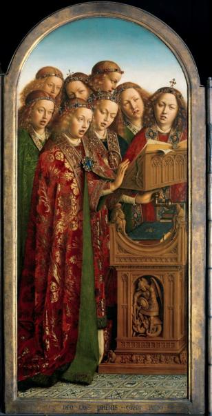 De Aanbidding van het Lam Gods (Zingende engelen) - Jan van Eyck - 1432