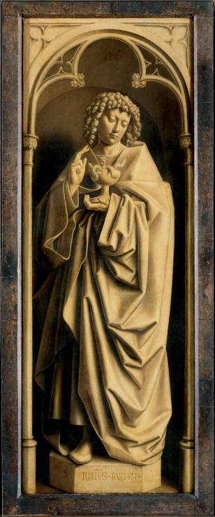 De Aanbidding van het Lam Gods (Johannes de Evangelist, grisaille) - Jan van Eyck - 1432