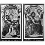 De genealogie van Maria (links), De heiligen Stollanus en Emerenciana (rechts), De Annunciatie (gesloten) - omgeving van Meester van de Familie van de Heilige Anna - 1500