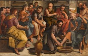 Christ Washing the Feet of the Apostles - Lambert van Noort - 1560