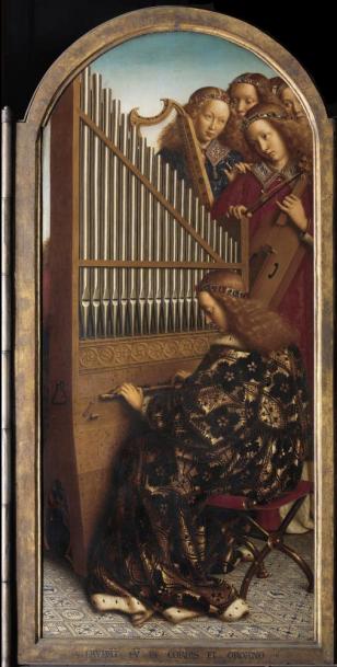 De Aanbidding van het Lam Gods (Musicerende engelen) - Jan van Eyck - 1432