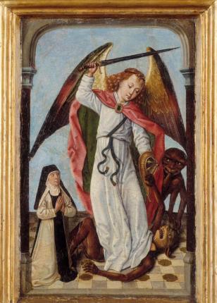 Archangel Michael fighting Devils and a Nun - Master of the Legend of Saint Ursula - 1475 - 1499